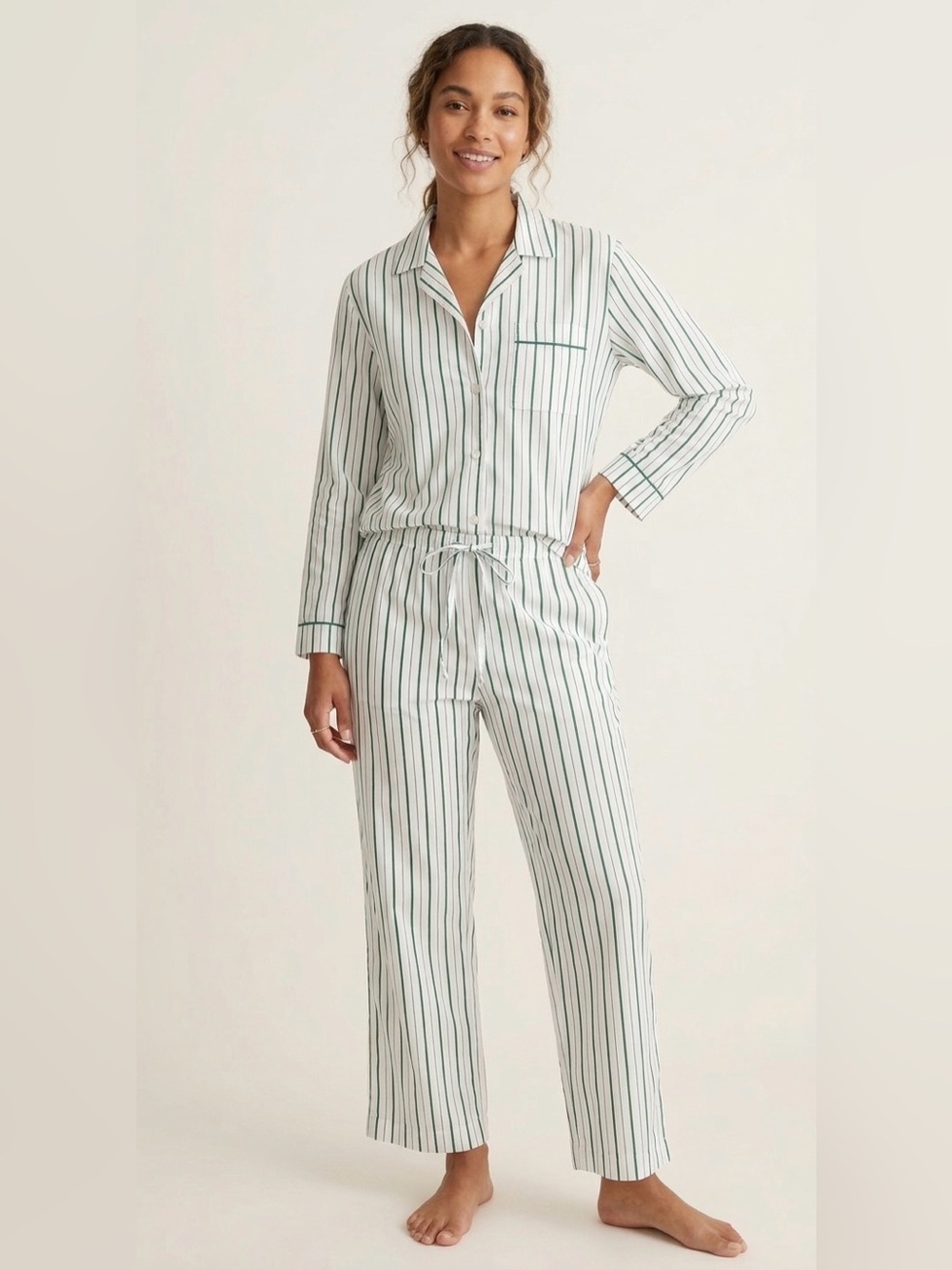 J. Crew White Green Striped Cotton Poplin Pajama Set NWT Size Small